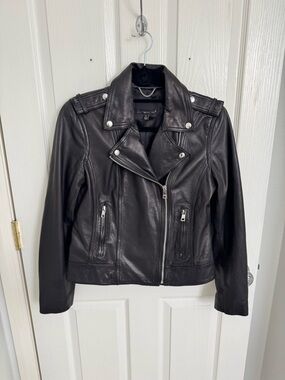 Banana Republic Black Leather Moto with Silver Accents